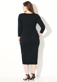 <div>Our exclusive Curvy Collection is back, with a reintroduction of iconic silhouettes designed to celebrate your curves. This ruched faux-wrap dress eases</div> Ruched Bodycon Dress With Surplice Neckline, Black Ruched Dresses With Surplice Neckline, Black Dresses With Ruched Surplice Neckline, Woman Within, Curvy Dress, Swimsuits For All, Petite Women, Womens Size Chart, Faux Wrap Dress