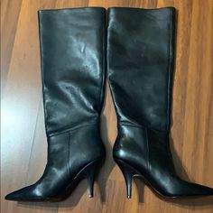 Never Worn Black Leather Heels, Kendall Kylie, Kendall + Kylie, Heel Boots, Shoes Black, Shoes Heels Boots, Mid Calf, Leather Heels, Shoes Women Heels