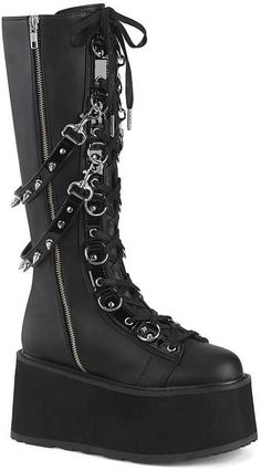 Alternative Style Knee-high Platform Boots With Round Toe, Alternative Style Platform Knee-high Boots, Alternative Style Platform Knee-high Boots With Round Toe, Gothic Knee-high Platform Moto Boots, Punk Style Knee-high Platform Moto Boots, Knee-high Platform Boots For Concerts, Grunge Knee-high Platform Boots For Concerts, Edgy Knee-high Platform Combat Boots, Knee-high Platform Moto Boots For Alternative Fashion