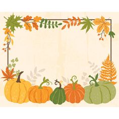 an autumn border with pumpkins and leaves