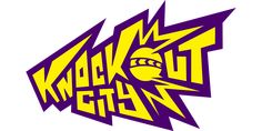 an image of a logo for the krewk - out gang in purple and yellow