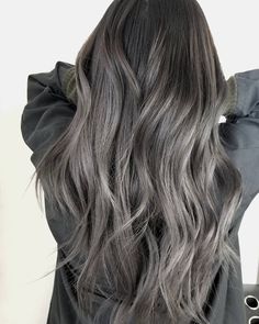 Dark Hair In Summer, Trendy Nails Dark, Lilac Grey Hair, Dark Grey Hair Color, White Ombre Hair, Grey Brown Hair, Ashy Hair, Ash Brown Hair Color, Frosted Hair