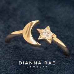 The night sky is forever balanced by the ever changing moon and the always shining stars up above. The Moon and Star Ring shows this delicate balance between two of the most beautiful cosmic wonders that every human gets to experience. A crescent moon hugs a beautiful sparkling lab grown diamond as if they were dancing through the sky. AVAILABLE DIAMONDS: 0.10 carat Lab-Grown Diamond of SI2 clarity and G-H color or better Choose from 14k yellow, white, or rose gold. Moon Star Ring, Gemstone List, Space Jewelry, Moon And Star Ring, Jewelry Education, Natural Diamond Ring, Gold Moon, Moon And Star, Diamond Star