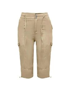 Lasaky - Capri pants with pocket and drawstring Beige Parachute Pants With Pockets For Summer, Khaki Summer Parachute Pants With Drawstring, Summer Khaki Cargo Pants With Drawstring, Khaki Parachute Pants With Drawstring For Summer, Casual Khaki Pants With Drawstring, Utility Cropped Leg Bottoms With Cargo Pockets, Beige Parachute Pants With Drawstring For Summer, Summer Utility Pants With Cropped Leg, Beige Summer Parachute Pants With Drawstring