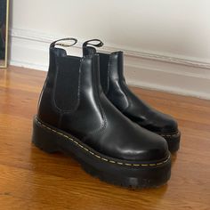 Only Worn A Couple Times, Ankle Boots, Platforms Black Ankle-high Boots With Lug Sole, Black Slip-on Chelsea Boots With Rubber Heel Cap, Black Ankle-high Boots With Rubber Sole, Black Leather Sole Boots With Round Toe, Black Boots With Leather Sole And Round Toe, Black Chelsea Boots With Rubber Heel Cap For Winter, Black High-top Chelsea Boots With Rubber Sole, Classic Black Chelsea Boots With Lug Sole, Winter Black Chelsea Boots With Rubber Heel Cap