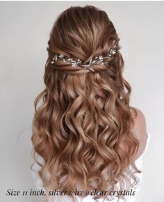 Confirmation Hairstyles Half Up, Wedding Hair Partially Up, Silver Hair Vine, Crystal Hair Vine, Prom Hairstyles For Long Hair, Wedding Hair Pieces, Hair Vine, Wedding Hair And Makeup