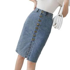 Denim Sheath Wrap Single-Breasted High Waist Pencil Midi Skirt – lastrafashion