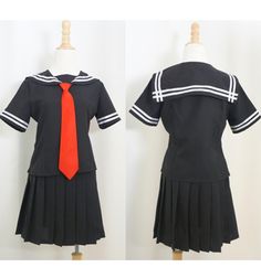 Sailor Collar Black Top and Black Pleated Skirt School Uniform Suit Set Free Ship SP140987 #amazing #anime Black Suit Combinations, Black Suit Red Tie, Suit With Red Tie, Skirt School, Black Uniform, Suit Combinations, Black Suit Wedding, Black Pleated Skirt, Sailor Collar