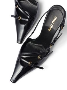 Find MIU MIU Buckle-embellished 105mm Slingback Pumps on Editorialist. black leather patent finish decorative buckle detailing pointed toe buckle-fastening slingback strap branded leather insole high sculpted heel leather sole Miu Miu Heels, Vintage Kitten, Black Kitten Heels, Miu Miu Shoes, Black Leather Pumps, Pumps Shoes, Slingbacks, Patent Leather Pumps, Pretty Shoes