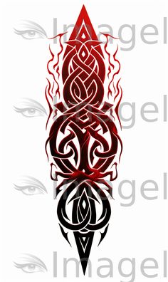 an artistic tattoo design in red and black