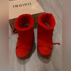 Inuikii Lace-Up Snow Boots, Red, Size 39 Red Lambskin Size 39 Brand New Rubber Sole Ankle Length Orange Sneakers, Classic Sneakers, Wedge Sneaker, Grey Leather, Snow Boots, High Boots, Ankle Length, Sneaker Boots, Bootie Boots