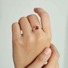 Round Red Rose ruby ring for women, Minimalist ring, Vintage ruby ring, Purpose ring, Promise ring, Gemstone jewelry, Gemstone ring, 925 Sterling silver ring, Gold ring, Gift for her. *Other Similar Jewelry Available Here* https://www.etsy.com/shop/AreebaJewelry Details:- Gemstone - Ruby  Stone Color - Natural Red  Stone Setting - Prong Quality - AAA Grade Ring Size - 4 US TO 9 US Available Type - 100% Natural  Shipping service - Free worldwide shipping service About AreebaJewelry:- AreebaJewelr Vintage Ruby Ring, Ruby Ring Vintage, Silver Ring Wedding, Rose Rouge, Gold Filled Ring, Ruby Stone, Ring Minimalist, Minimalist Ring, Minimalist Rings