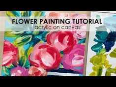 two paintings with flowers painted on them and the words flower painting floral acrylic on canvas