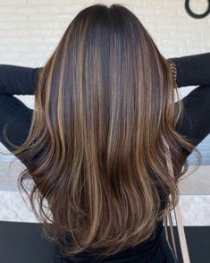 Dark Brown Hair with Stripe-y Highlights Heavy Highlights On Dark Hair, Trendy Brown Hair, Brunette Braids, Heavy Highlights, Natural Brown Hair, Warm Brown Hair, Highlights For Dark Brown Hair, Hair Spring, Brunette Hairstyles