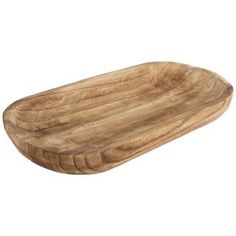 an oval wooden tray on a white background