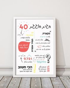 a poster with different languages on it in a white frame next to a wooden floor