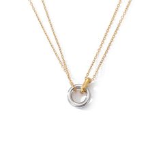 Interlocking Circles Double Gold Chain Necklace Necklace Ecuyeres Gold & Silver Double Circle Necklace, Vintage Pendant Necklace, Metal Choker, Friend Jewelry, Womens Chokers, Round Pendant Necklace, Wedding Party Jewelry, Round Necklace, Square Pendant