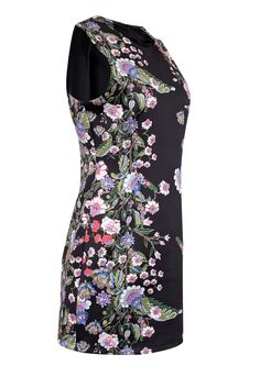 Step out in style with this fabulous sleeveless bodycon dress from Cynthia Rowley! Featuring a bold black and multicolor floral print, this mini dress is perfect for a girls' night out or cocktail hour. Don't forget to RSVP and get ready to have some fun with this playful and flirty floral dress! Size 8 Shell 86% Polyester, 14% Spandex Lining 100% Polyester Fully lined Jewel neckline Sleeveless Exposed black back zipper closure Mini length Bust 35" Waist 32" Shoulder to hem 33" Chic Sleeveless Mini Dress With Floral Print, Fitted Floral Print Sleeveless Dress For Party, Sleeveless Bodycon Dress With Floral Print, Sleeveless Bodycon Floral Print Dress, Fitted Sleeveless Dress With Floral Print, Multicolor Sleeveless Floral Mini Dress, Multicolor Floral Print Sleeveless Mini Dress, Floral Print Bodycon Mini Dress, Knee-length, Bodycon Knee-length Floral Mini Dress