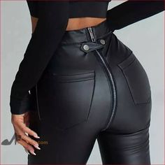 Slim Pants Women, Black Slim Pants, Black Fitness, Zipper Pants, Chic Type, Slim Leg Pants, Pencil Pants, Faux Leather Pants, Trend Fashion