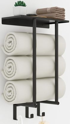 PRICES MAY VARY. Perfect Towel Storage for Small Bathroom: Multifunctional wall towel racks for bathroom with Shelf and 3 Hooks, provide you plenty of room to organize towels and other bath items, save space and keep bathroom organized New Upgrade with 3 Hooks: There are three hooks below, the dry and wet towels can be stored separately, which can be used to hang washcloths, clothes, bath balls, etc. Bathroom towel storage Shelf: Towel rack wall mounted with top shelf, increases the space for mo Organize Towels, Towel Racks For Bathroom, Bathroom Vibes, Rolled Towels, Toallero Ideas, Wall Towel Racks, Bathroom Towel Storage, Towel Hangers For Bathroom, Toilet Paper Holder Wall