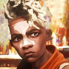 an animated image of a woman with dreadlocks on her head, staring at the camera