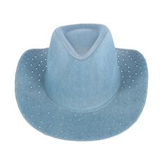 Add a touch of flare to your outfit with this rhinestone studded denim cowboy hat. Whether you are going on a trip to Nashville or looking for that perfect festival piece, this hat is sure to elevate the occasion. Containing an adjustable sweatband, this hat fits most comfortably up to 23 inches. Made of 100% Cotton Trendy Rhinestone Hats For Spring, Trendy Summer Hats With Rhinestones, Blue Rhinestone Hat For Summer, Blue Summer Hat With Rhinestones, Denim Cowboy, Hat Fits, Studded Denim, Embellished Denim, Going On A Trip