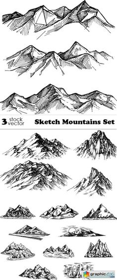 the mountain sketch set is shown in black and white