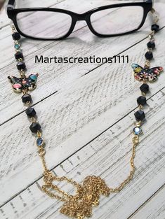 handmade.Eyeglass chain with beautiful butterfly charm. length 33 in Adjustable Nickel Free Butterfly Necklace, Adjustable Nickel-free Butterfly Necklace, Handmade Metal Glasses Chains As Gift, Elegant Handmade Adjustable Butterfly Necklace, Handmade Adjustable Bohemian Butterfly Necklace, Eyeglass Chain, Glasses Chain, Butterfly Charm, Eye Wear Glasses