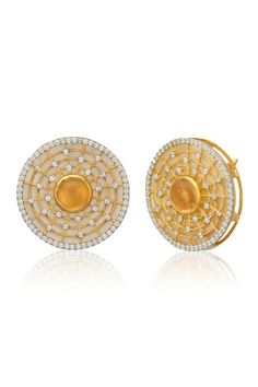 18kt gold plated stud earrings with Natural Citrine, Mother of Pearl and Cubic Zirconia embellishment. - Aza Fashions Gold Vermeil Jewelry, Luxury Sale, Vermeil Jewelry, Natural Citrine, Buy Gold, Gift Card Sale, Gold Earrings Studs, Aza Fashion, Gold Vermeil