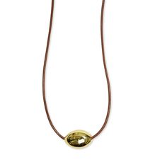 18k Gold-Plated Brass Draw cord closure Leather Cord Length approx. 25" Elegant Leather Jewelry With Gold Clasp, Gold Leather Necklace For Everyday Use, Gold Leather Necklace For Gift, Classic Gold Leather Jewelry, Everyday Gold Leather Necklace, Elegant Brown Necklace With Adjustable Cord, Minimalist Leather Jewelry With Adjustable Cord, Adjustable Leather Necklace For Everyday, Modern Gold Jewelry With Sliding Knot