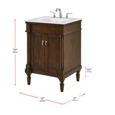 an image of a bathroom sink with measurements for it's cabinet and faucet