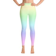 Super soft, stretchy, and comfortable yoga leggings. Order these to make sure your next yoga session is the best one ever! * 82% polyester, 18% spandex * Four-way stretch, which means fabric stretches and recovers on the cross and lengthwise grains. * Made with a smooth, comfortable microfiber yarn * Raised waistband  * Precision-cut and hand-sewn after printing Purple Yoga Pants, Designer Tights, Rainbow Ombre, Pants Cute, Yoga Legging, Women Tie, Tie Dye Leggings, Leggings Women, Yoga Session