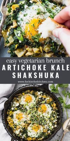 an easy vegetarian brunch with artichoke kale and shakshuka