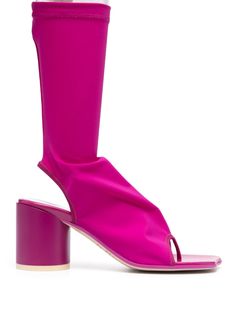 pink calf leather open toe slip-on style sock-style ankle mid block heel Sock Style, Style Boots, Iconic Bags, Shoe Closet, Mm6 Maison Margiela, Summer Beach Wear, Flat Boots, Fashion Socks, Ballet Flat Shoes