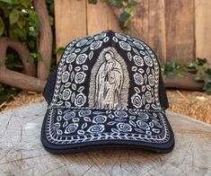 Embroidered Virgen de Guadalupe Virgin Mary hat trucker cap Huarache Sandals, Girls Sandals, Virgin Mary, Trucker Cap, Leather Women, Caps Hats, Accessories Hats, Baseball Hats, Accessory Gift