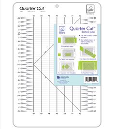 the quarter cut ruler is shown in front of a white background with green trimmings