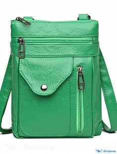 OrcaJump - Womens PU Leather Shoulder Bag with Buttons and Zipper - Solid Color for Daily Office and Career - Green, Black, Brown Phone Sling Bag, Denim Bags, Leather Crossbody Purse, Designer Vintage, Shoulder Messenger Bag, Womens Crossbody Bag, Handbags For Men, Square Bag, Phone Bag