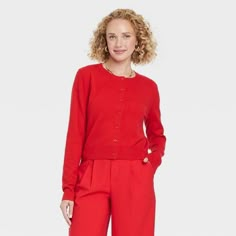 Women's Cozy Knit Cardigan - A New Day™ Red M Head Turning Outfits, Red S, Over 50 Womens Fashion, Red Cardigan, Womens Crewneck, Cozy Knit, Fashion Over 50, Knitted Pullover Sweaters, 50 Fashion