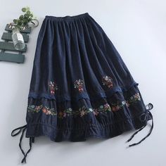 Material: Acrylic, COTTON, Linen Size Length (cm) Length (inches) Hip (cm) Hip (inches) Waist (cm) Waist (inches) One Size 86 cm 33.86 inches 148 cm 58.27 inches 66-108 cm 26.00-42.52 inches Casual Cotton Skirt With Embroidered Hem, Casual Embroidered Blue Skirt, Casual Spring Skirt With Embroidered Hem, Casual Blue Embroidered Skirt, Spring Casual Skirt With Embroidered Hem, Blue Cotton Bottoms With Embroidered Hem, Casual Blue Skirt With Floral Embroidery, Casual Skirt With Embroidered Hem, Embroidered Skirts