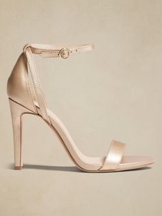 Strappy Heeled Sandal | Banana Republic Factory Champagne Shoes Heels, Hoco Heels, Bridesmaids Heels, Naturalizer Heels, Champagne Heels, Nude Strappy Heels, Metallic Heels, 3 Inch Heels, Strappy Sandals Heels