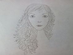 a drawing of a girl with curly hair