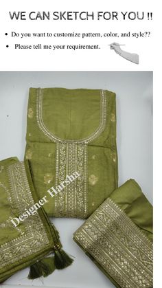 Designer Harsha here,  Etsy buyer make your own style now with your unique ideas ..!!  We are very precise and clear about our business. We bought plain fabric only from outside. Then dyeing the fabric, machine work on it, handwork, making as per customer measurements, customization which is done by our handcrafted team.  We have adopted a unique approach to provide best customer service. Like, if a customer wants extra hand work like diamond work , Mirror Work , then we can add. If customer wan Pista Green Semi-stitched Suit For Diwali, Semi-stitched Green Salwar Kameez With Dori Work, Unstitched Pista Green Cotton Dress, Pista Green Cotton Dress With Resham Embroidery, Pista Green Embroidered Cotton Dress, Embroidered Cotton Dress In Pista Green, Embroidered Pista Green Cotton Dress, Green Cambric Sets With Zari Work, Art Silk Sets With Dori Work And Straight Kurta