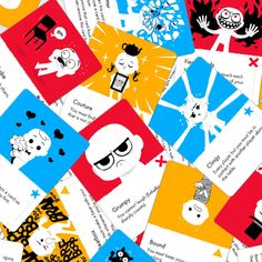 many different colored cards with cartoon characters on them