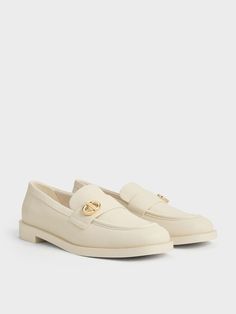 Chalk Metallic-Accent Loafers - CHARLES & KEITH US Elegant White Slip-ons For Office, Chic Flat Slip-ons For Office, Elegant Cream Slip-ons, Modern White Slip-ons For Work, Chic White Slip-ons For Office, Chic Beige Loafers For Work, Chic Beige Slip-ons For Office, White Flat Loafers For Business, Chic Cream Loafers For Workwear