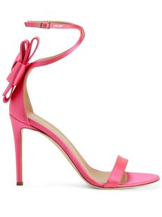 pink silk satin bow detailing buckle-fastening ankle strap branded insole leather sole stiletto heel Pink Sandals, Evening Shoes, Satin Bow, Pink Silk, Metal Buckles, Stiletto Heel, Giuseppe Zanotti, Pump Shoes, Cute Shoes