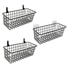 two black wire baskets sitting next to each other