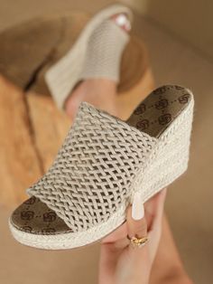 Grey Vacation Collar   Plain Wedges Slide Sandals Embellished   Women Shoes Comfortable High Heels, Womens Sandals Wedges, Strappy Wedges, Stylish Sandals, Fashion Sandals, Style Mistakes, Platform Wedge Sandals, Clothing Hacks, Estilo Boho