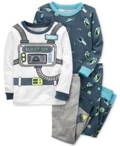 Carter's 4-Pc. Cotton Blast Off Pajama Set, Little Boys (4-7) & Big Boys (8-20) - Multi 4 Neon Astronaut, Baby Shower Ideas For Girls Themes, Cotton Pjs, Cotton Pajama Sets, Carters Baby