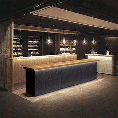 an empty bar is lit up at night