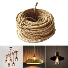 several different types of rope lights hanging from the ceiling and on top of each other